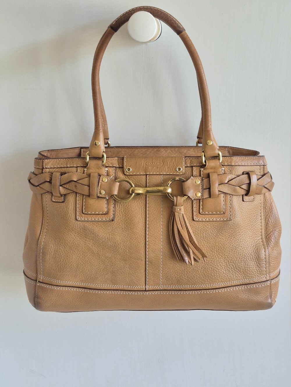 Coach Vintage 2006 XL Hamptons Carryall Tan Leather Tote with Braided Trim 10529